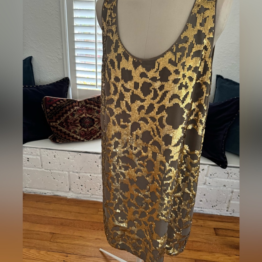 Hoss Intropia Beaded Mini dress in olive and gold Never Worn